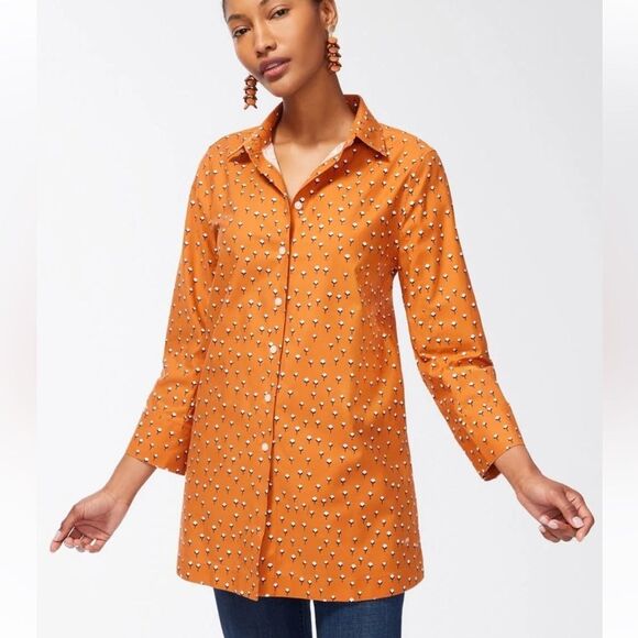 Chico's Tops Orange Burnt Cotton Flower Button Down Shirt women blouse size 16! - Picture 1 of 11